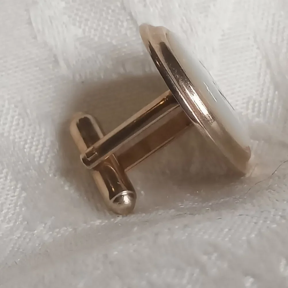 Vintage Mother of Pearl monogram H Button style Goldtone 1in  Cufflinks